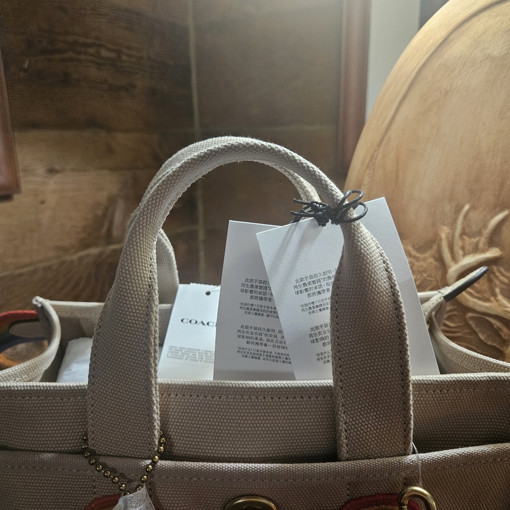 Coach Beige Canvas Tote Bag with Rainbow Accents With Straps - Picture 10 of 14